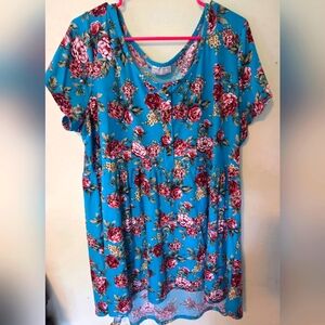 Floral Blue Tunic Top